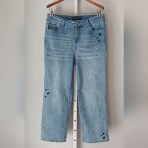 Renuar Classic Straight Leg Cropped Jean w Embroidered Stars Sz 4